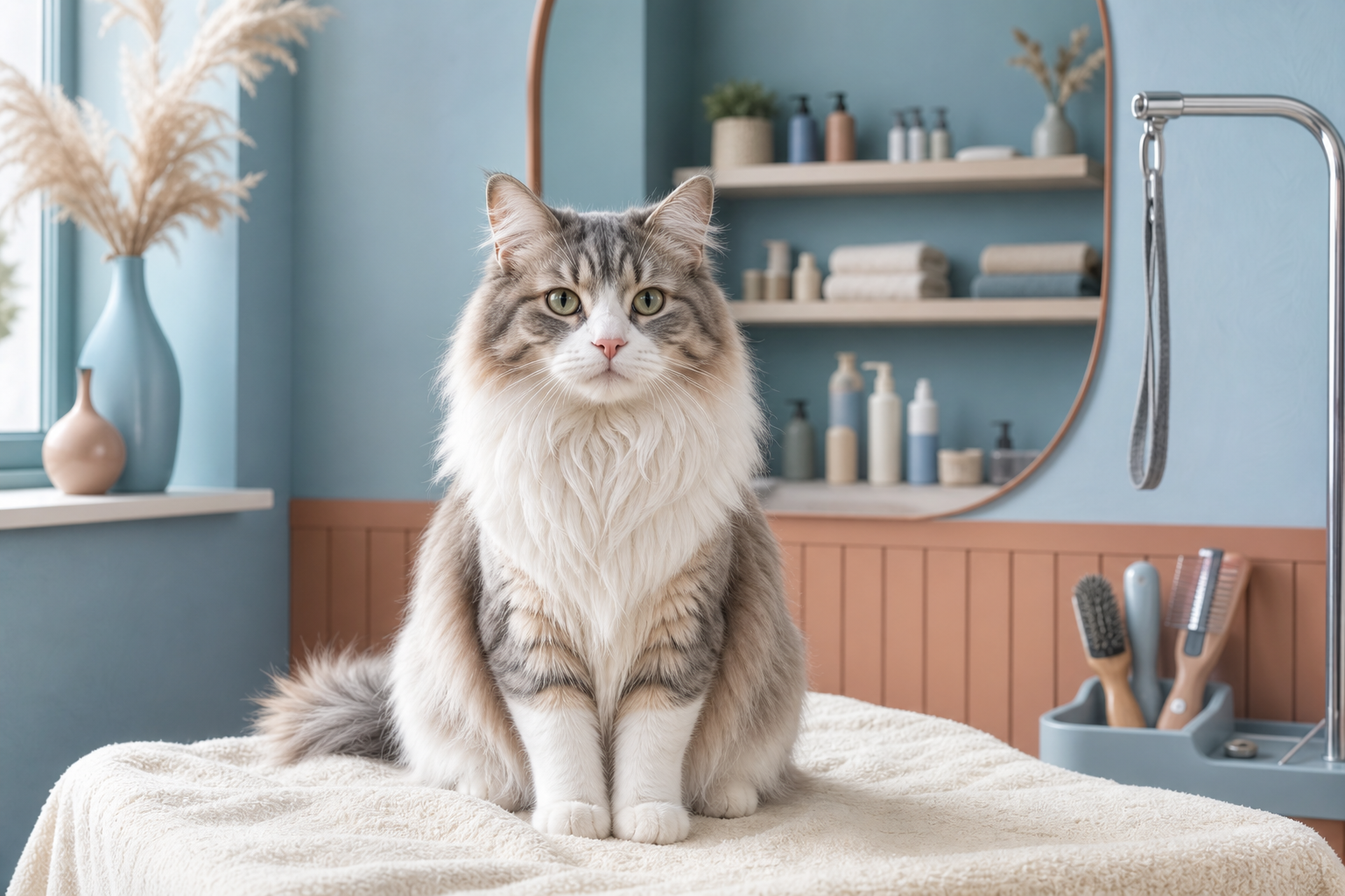 Cat in grooming room